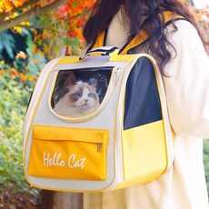 옐로우 메쉬 고양이 백팩 강아지 이동가방 산책캐리어 이동 배낭 슬링백 강아지백팩 애견가방 앞가방 dew+4171mF