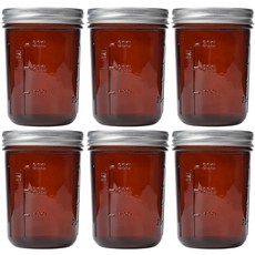 KORCCI 앰버 유리 메이슨 병 473.2ml - 뚜껑과 밴드가 있는 넓은 입구 6개 빈 캔들 병 식품 보관 용기 통조림 발효 피클링 장식용 통조림, KORCCI 앰버 유리 메이슨 병 473.2ml - 뚜