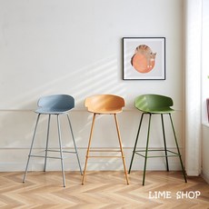 LIME SHOP 現代簡約靠背塑料吧台椅 家用鐵藝高腳椅, 藍色, 1個
