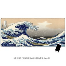 가나가와 파도 무늬 일본식 우키요에 데스크 매트 마우스패드 미끄럼 방지 손목 보호 게이밍 장패드, 1개, 2 4mm 800x300mm