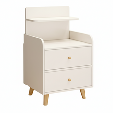 好的家居 簡約床邊收納櫃 床頭櫃 床邊櫃 收納櫃 抽屜櫃 床邊桌 雙層櫃 沙發櫃, 1件, 雙抽款, 暖白