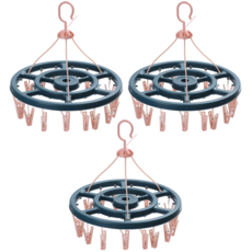 유콘 다용도 양말 속옷 원형 빨래 집게 건조대 18클립, 핑크, 3개