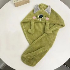 卡通珊瑚絨刺繡浴裙套裝：學生可穿可裹吸水柔軟浴袍、幹髮帽、髮帶組合，多款顏色可選，居家必備, 大眼仔浴帽, 1個