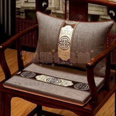 太師圈椅座墊 紅木椅/茶椅椅墊 紅木沙發屁墊 中式椅子坐墊 記憶棉 防滑底面 透氣亞麻 多尺寸 抗菌960112, 素色-咖色,腰枕50*35（含芯）