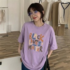 프리티글라라 여성 박시 오버핏 반팔 티셔츠 프린팅 박시티 t-08-O