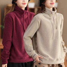 JUSTFEELING 여성 기모티셔츠 베이직 캐주얼 긴팔 티셔츠 폴라 폴리스 후리스 맨투맨 티 빅사이즈 여성맨투맨 D10U