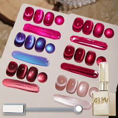 XEIJAYI 베리 시리즈 캣아이 네일 젤 6종 세트: 레드 캣아이 블루 캣아이, 7개, 15ml, 핑크 시리즈 젤 네일 폴리쉬 세트