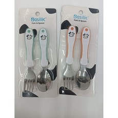 Basilic 雙色叉匙組 幼兒湯匙 幼兒叉子, 顏色隨機, 1個