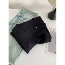 Yellwel 여름 반팔 티셔츠 여성용 단색 슬림핏 반팔 DJP