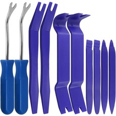 10피스 자동 트림 제거 도구 키트 - 대시 라디오 도어 몰딩 및 실내 장식용 자동차 패널 프라이 8개의 플라스틱 2개의 금속 막대가 있는 비 스크래치 패스너 리무버, Blue