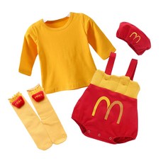 愛北鼻 嬰幼兒麥當勞薯條造型套裝 棉質長袖連身衣 附帽子襪子 萬聖節彌月拍照服 BSMI認證 多種尺寸可選