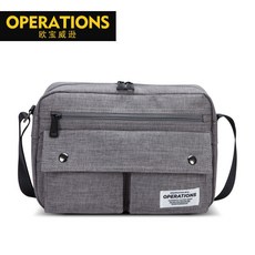 OPERATIONS 側背包 輕量防潑水帆布休閒包, 淺灰