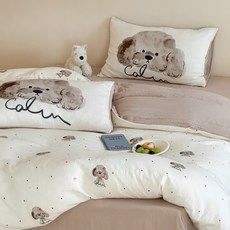 親膚透氣雙層紗床包組，可愛臘腸狗、貴賓狗、蛋糕圖案, 臘腸總裁,1.2m床三件套-床單款（被套150*2