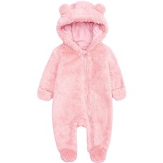 신생아 아기 롬퍼 플리스 우주복 점프수트 용 따뜻한 후드 아웃웨어 영아용 풋 베이지 6-9개월 151757