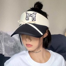 空顶網球帽 韓系芭蕾風蝴蝶結空頂帽女夏季遮陽防曬戶外太陽帽運動甜美網球帽, 1個, 斑點狗（前蝴蝶結）雙拼空頂帽-黑色