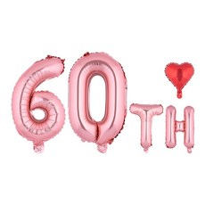 아트포유 10주년 환갑 칠순 기념일 풍선 세트 5P, 1개, 핑크 골드 60TH