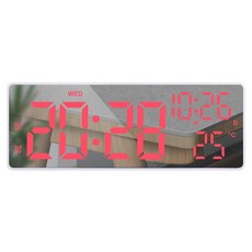 DFMEI 數字溫度時鐘 電子時鐘鬧鐘多功能計時器時鐘電池插電鬧鐘, 白殼鏡面紅燈:如圖