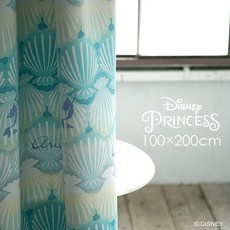 디즈니 커튼 차광 PRINCESS 프린세스 셸 폭 100x길이 200cm 1장 아리엘 인어 인어공주 그라데이션 블루 핑크 퍼플