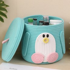 캐릭터 우븐 바구니 간식 장난감 수납함 면끈 거실 정리 수납통 소품 수납함, 펭귄통 25x24cm