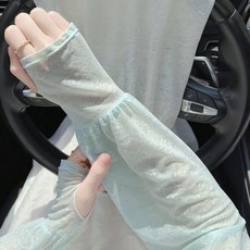 護袖仙女風溫柔防曬冰袖防曬開車薄款時尚韓版女冰絲戶外寬鬆蕾絲綠色均碼, 1個, 均碼