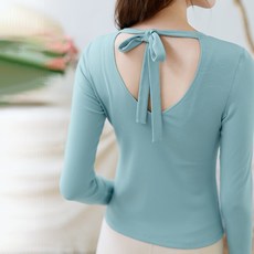 QUEEN YOGA瑜伽服新款天絲鏤空透氣美背綁帶長袖T恤（無胸墊款）