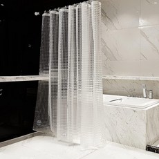 샤워 커튼 라이너 튼튼한 EVA 방수 샤워 라이너 녹 방지 금속 그로밋 12개와 가중 자석 3개 182.9 x 182.9cm(72 x 72인치) 욕실 샤워 커튼 청록색, Clear Checkered