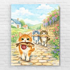 모레아 복을 물고 오는 명태고양이 캔버스액자 액운막이 집들이 개업 선물 인테리어 기분좋아지는 그림, 1. 돌담길 명태삼냥이