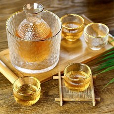 日式清酒壺套裝 錘紋金邊溫酒器酒具, 1個, 透明款,小酒杯50ml 2只裝