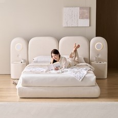 [베디스] 오세르 조야 패브릭 평상형 호텔 침대프레임 SS / Q / K, 아이보리 - 프레임 + 패널 1구성