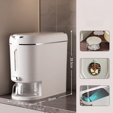 熱銷 廚房收納米桶箱 家用五穀雜糧收納盒 大容量密封米桶 食品級米桶 防蟲防潮杂粮盒 按壓自動出糧收納神器【B10】, 灰白色-5KG, 1個