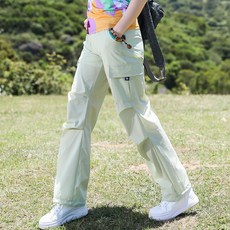 戶外防曬褲女輕薄透氣多袋工裝褲速幹褲女長褲束腳寬鬆跑步運動褲, L