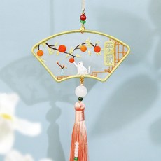 桃園出貨 龍年新款【刺繡系列】卡通雙面刺繡吊飾刺繡手工diy材料包平安符 車掛飾自繡香包香囊雙面繡 交換禮物保佑平安, 柿柿平安（送平安玉扣+繡繃）, 1個