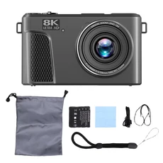 디지털 카메라 8K 88MP 18배 줌 자동 초점 WiFi 여행용 3인치 플립 스크린 다중 필터 라이브 스트림용 조명, 03 검정색
