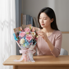 프리저브드 장미 꽃다발 시들지 않는 영생화 기념일 졸업 축하 선물 플라워 박스, D