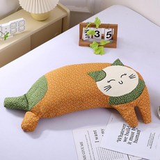귀여운 고양이 코튼 캐릭터 목베개 낮잠 학생용 기숙사 회사 등쿠션 의자쿠션, 오렌지