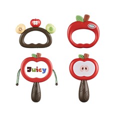 台灣現貨 蘋果牙膠搖鈴四件組 牙膠搖鈴 手搖鈴 波浪鼓 沙錘 早教玩具 嬰幼童玩具 蘋果造型, 1個, 蘋果牙膠搖鈴, 紅色