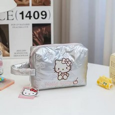 헬로키티 손잡이 사각 실버 여행용 다용도 화장품 파우치