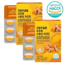 강황 수용성 커큐민 리포좀 커큐민 100% 인도산 강황 영양제 강황 추출물 식약청인증 HACCCP 흑후추 피페린 폴리페놀, 2개, 30정