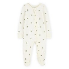 Carter's 여아용 Purelysoft 슬립 앤 플레이 파자마 핑크 단색 신생아, 아이보리 리프
