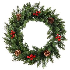 台灣現貨 40公分夢幻聖誕花圈 耶誕節裝飾品 北歐造型花圈, 綠色和紅色, 1個