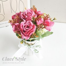 클레이스 화사한 장미 조화 화분세트, 1개, 핑크