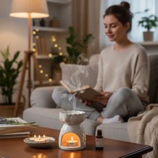 세라믹 아로마 오일 버너 티라이트 캔들 워머 향초 무드등 감성 인테리어 소품, 1개, 화이트