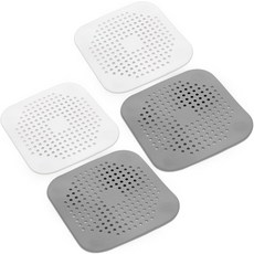 LXUEJIE 4Pcs 사각 배수 헤어캐처 실리콘 샤워 커버 흡입 컵이 있는 욕실 욕조 및 주방 필터 스트레이너 보호용 워터 트랩 싱크