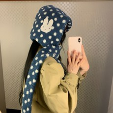 桃園出貨ing 波點羊羔毛巴拉克拉法帽子女秋冬保暖護耳帽子圍巾一體連帽圍脖潮