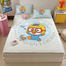 다나에 시은데코 뽀로로 공식 라이센스 쿨링 침대패드 베개커버 라텍스 매트리스 패드 세트 +지아싱트레이드 머리끈
