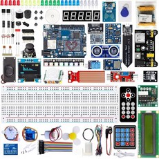 Arduino IDE와 호환되는 Uno R4 WiFi 슈퍼 스타터 키트 브레드보드가 포함된 전자공학 학습 세트 센서 및 회로 보드 초보자를 위한 DIY 로보틱스 STEM 온라
