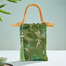 新中式宋錦布藝 手工DIY竹節包 材料包, 金丝竹叶1-布艺手提袋【全材料包】 金絲竹葉1 - 布藝手提袋【全材料包】