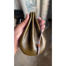 袋鼠皮收納袋 黃綠色 文玩袋手串耳機充電器核桃等零物收納 日本鞣制 黃綠
