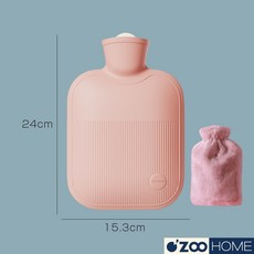 暖水袋暖手寶 柔軟親膚 輕巧便攜 快速加熱 多功能保暖, 1個, 粉色+毛絨套｜中號｜1000ml