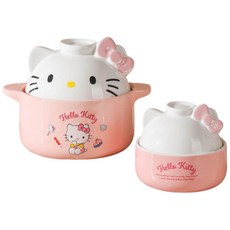 귀여운 헬로키티 도자기냄비 1인 자취 생일 집들이 선물 찌개 인덕션 세라믹 그릇 세트, 1개, 1cm, 1.2L 헬로키티 냄비 세트